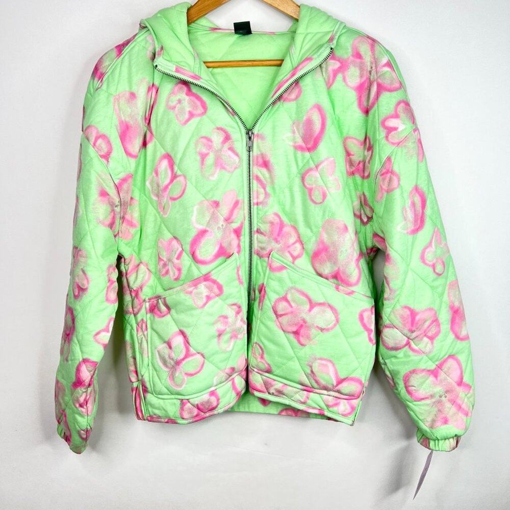 NWT Wild Fable Floral  Quilted Hooded Puffer Jacket XS - Picture 2 of 10